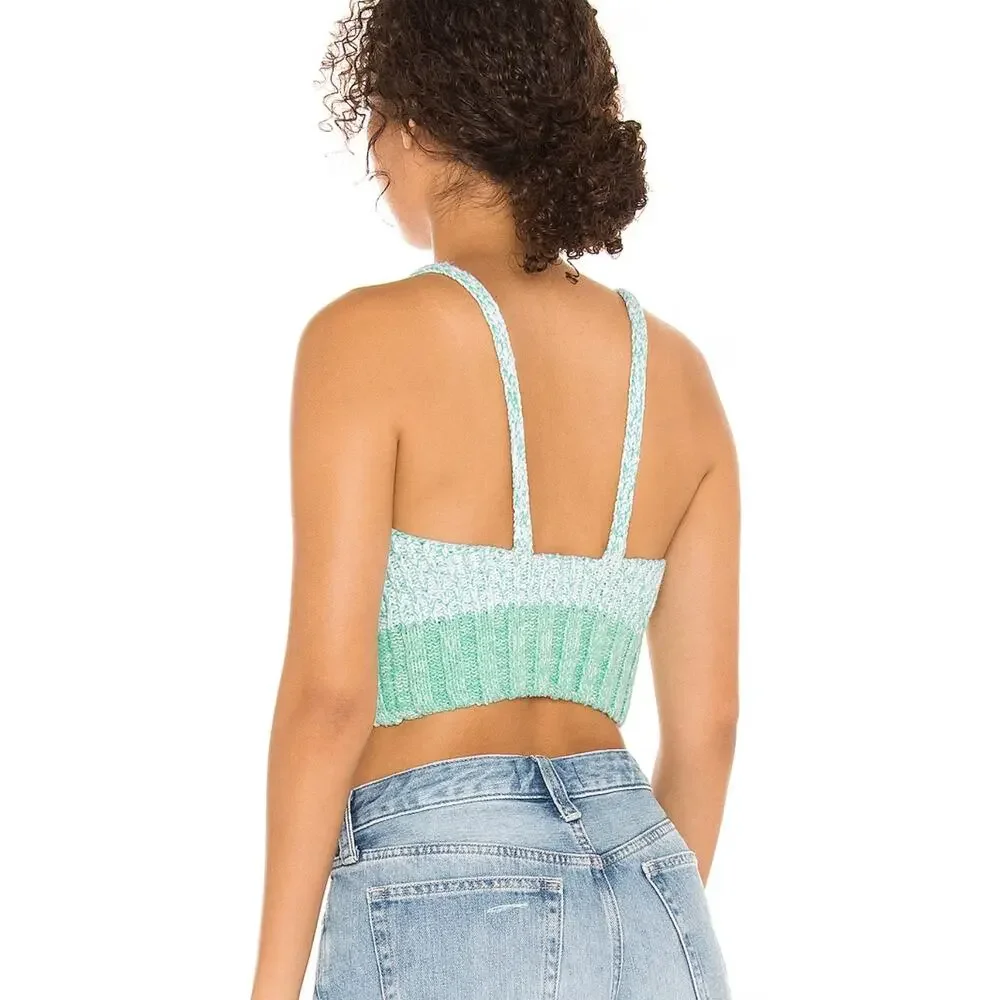 NWOT Free People Here All Day Brami Knit Top Medium Blue White - Picture 2 of 10